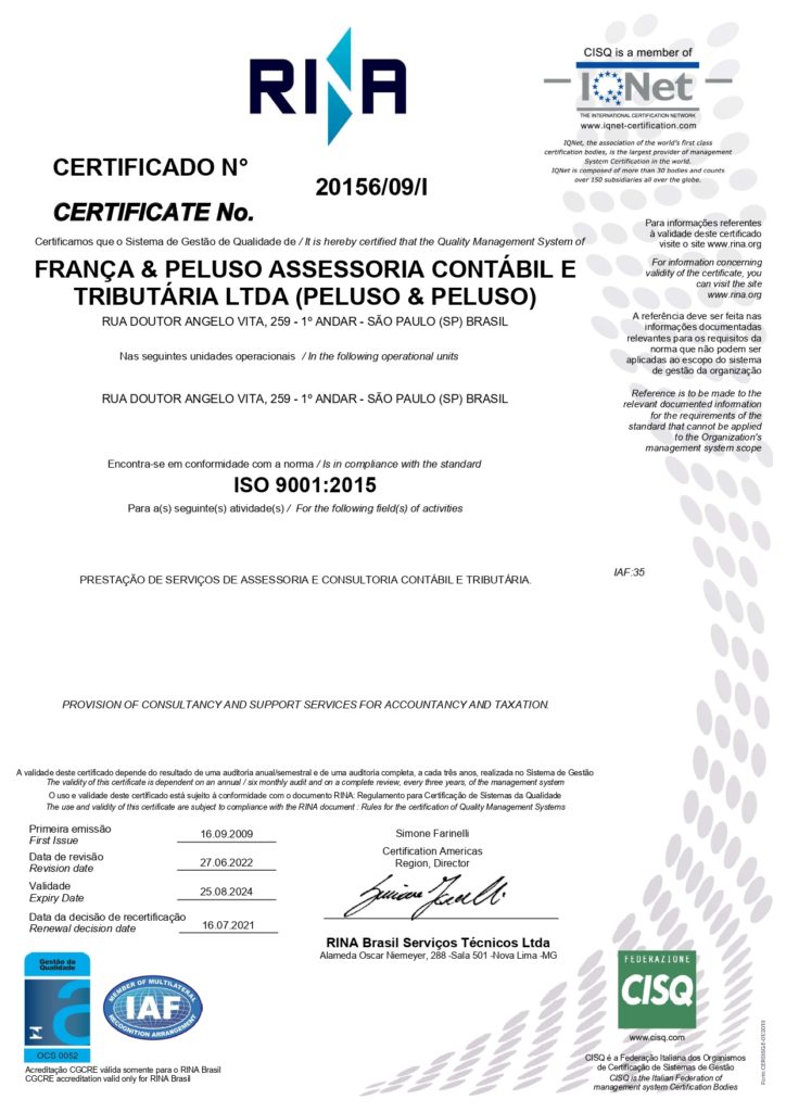 Certificado FranÇa 9001 (1) Page 0001 - Contabilidade na Zona Leste - SP | Peluso & Associados